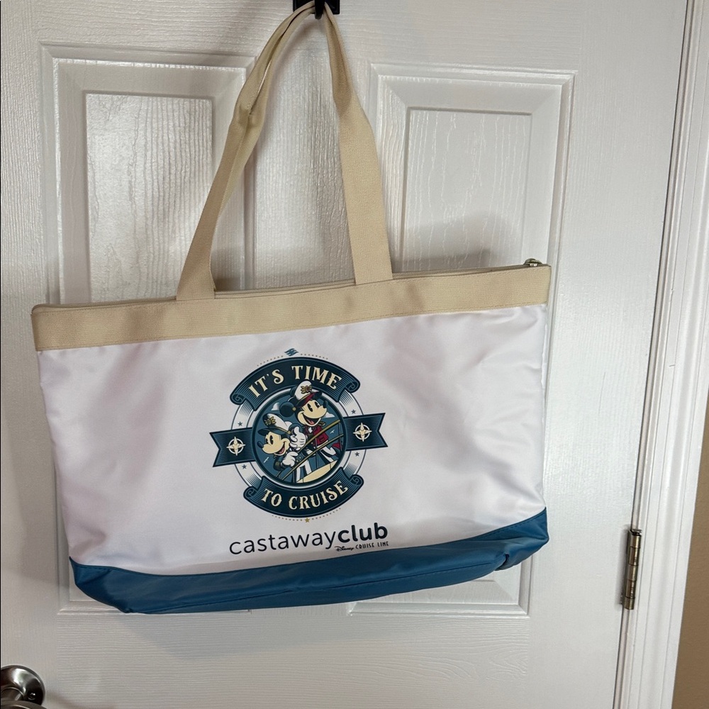 Disney Castaway Club "It's Time to Cruise" Tote Bag - White, Beige, Teal